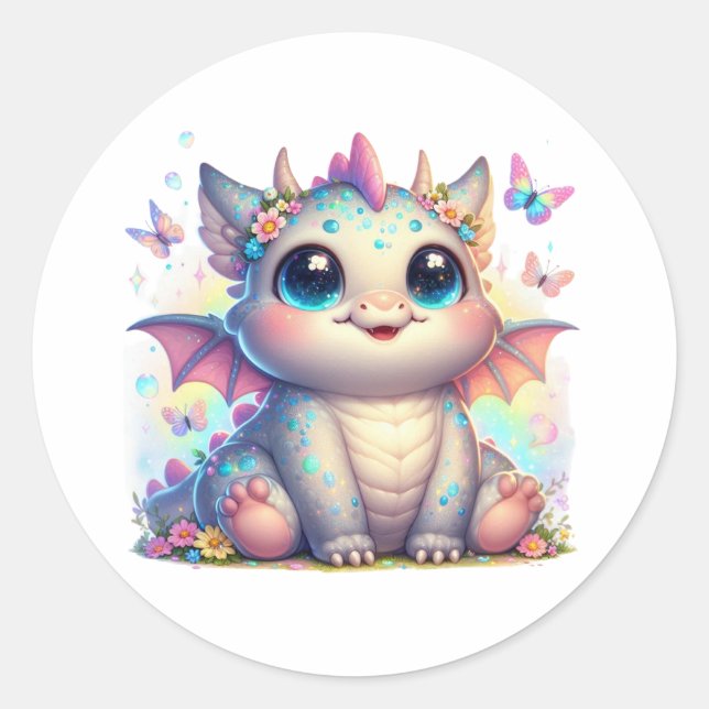 Sticker Rond Chubby Dinosaur Pastel Dino Ami (Devant)