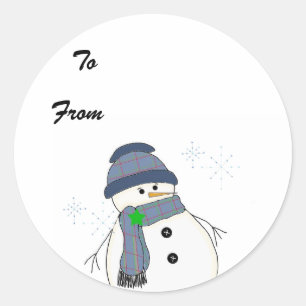 Sticker Rond Chubby Snowman à Plaid