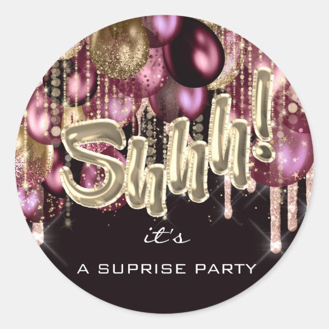 Sticker Rond Chut ! C'est Surprise Party Balloons Rose Gold Bla (Devant)