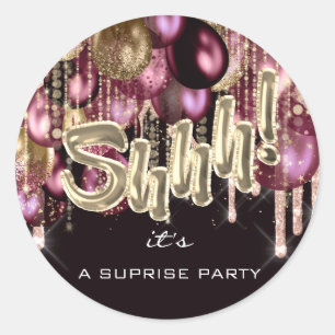 Sticker Rond Chut ! C'est Surprise Party Balloons Rose Gold Bla