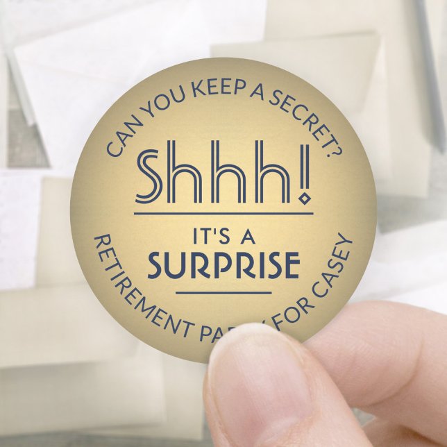 Sticker Rond Chut ! Surprise Retraite Party Marine Bleu & Or (Créateur téléchargé)