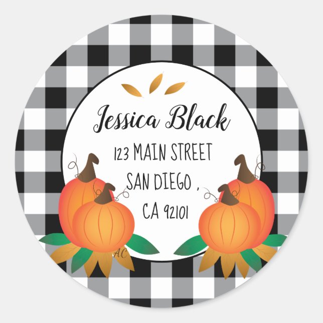 Sticker Rond Chute Black Buffalo Check Adresse de retour Sticke (Devant)