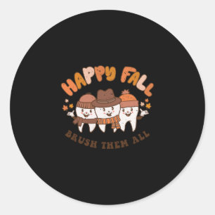Sticker Rond Chute Brosse-Les Tous Dentistes Dents Thanksgiving
