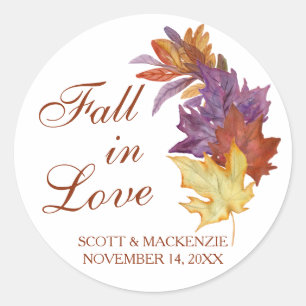 Sticker Rond Chute dans l'amour Rustique Feuille mariage nuptia