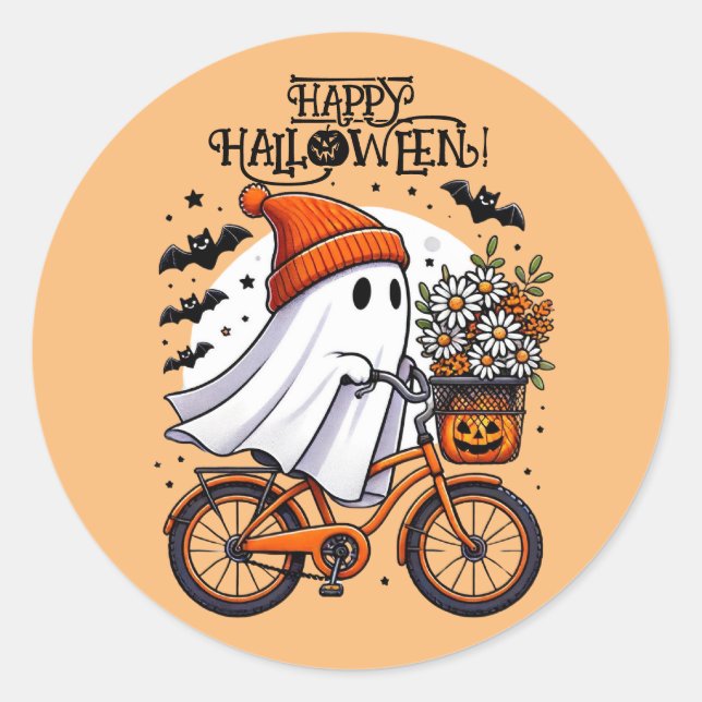 Sticker Rond Chute de fantôme d'Halloween rétro (Devant)