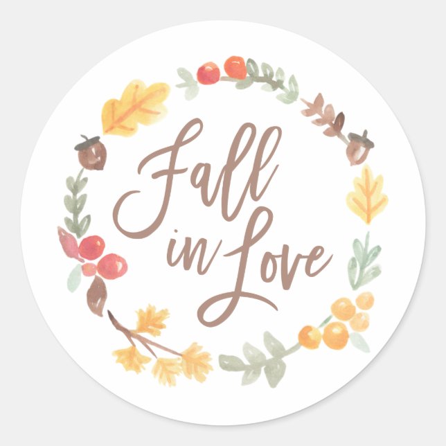 Sticker Rond Chute en amour Automne Fête des mariées aquarelle (Devant)