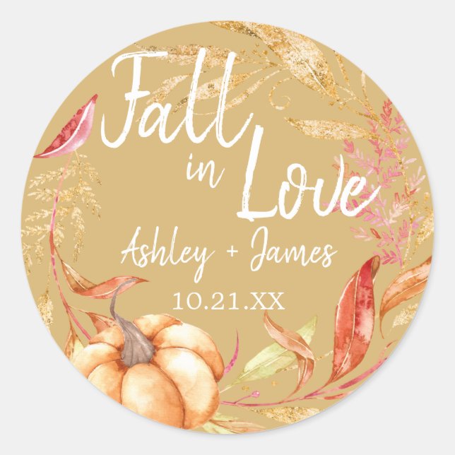 Sticker Rond Chute en amour Automne Feuille Jaune Mariage Monog (Devant)