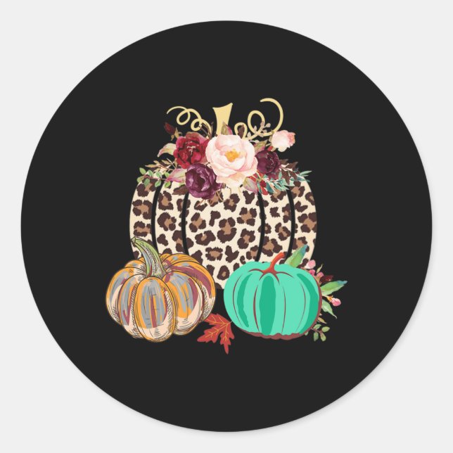 Sticker Rond Chute Leopard Cheetah Citrouille Rustique Hallowee (Devant)