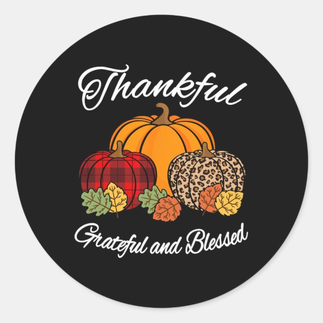 Sticker Rond Chute Plaid Leopard Citrouille Automne Thanksgivin (Devant)