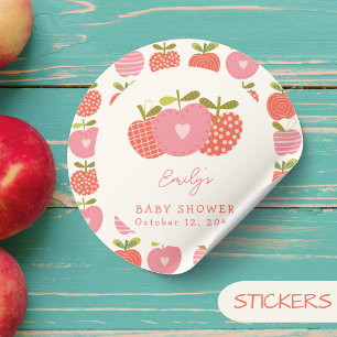 Sticker Rond Chute Pomme thème Baby shower Whimsical rose rouge