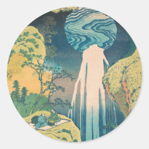 Sticker Rond Chutes d'Amida d'Hokusai Japon Cascade