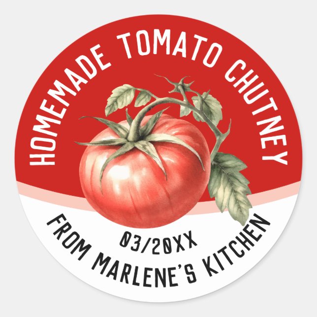 Sticker Rond Chutney de tomate fait maison avec tomate rouge (Devant)
