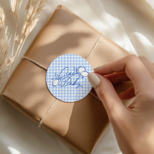 Sticker Rond Ciao Baby Amalfi Citron Bleu Gingham Baby Shower