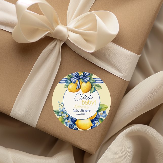 Sticker Rond Ciao Baby Blue Bow Carrelage Citron Baby shower (Créateur téléchargé)