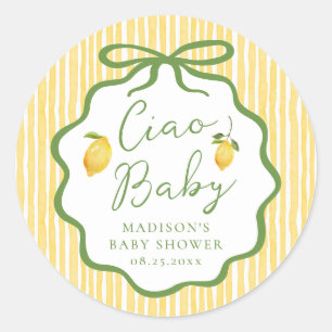Sticker Rond Ciao Baby Fête de Bébé Italienne au Citron