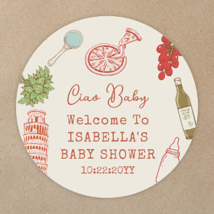 Sticker Rond Ciao Baby Line Art Fête de Naissance Pizza Italien