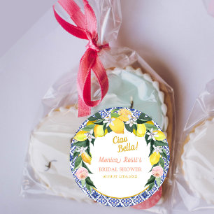 Sticker Rond Ciao Bella Carreaux Bleus au Citron Italien Récept