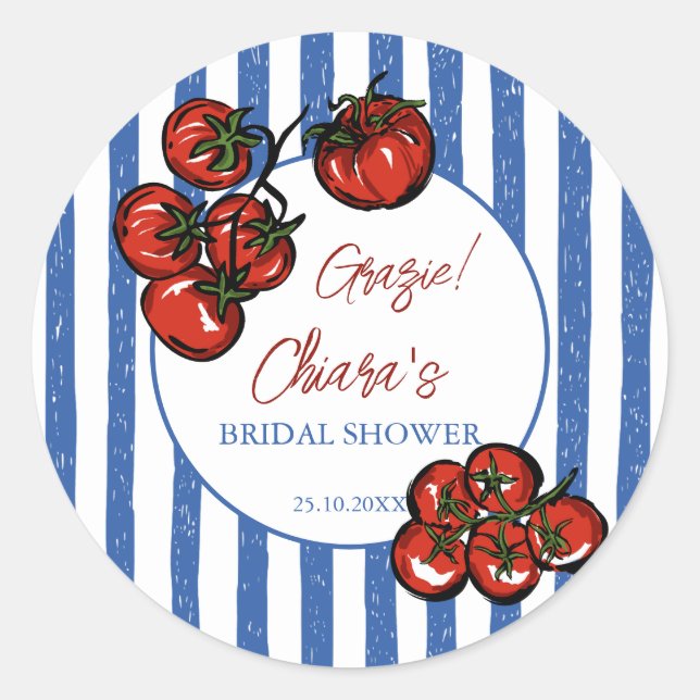 Sticker Rond Ciao bella tomate faveur de shower de mariage ital (Devant)