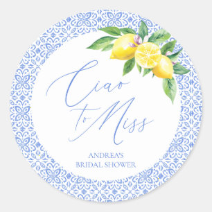 Sticker Rond Ciao Miss Lemon Carrelage Italien Bleu Baby Shower