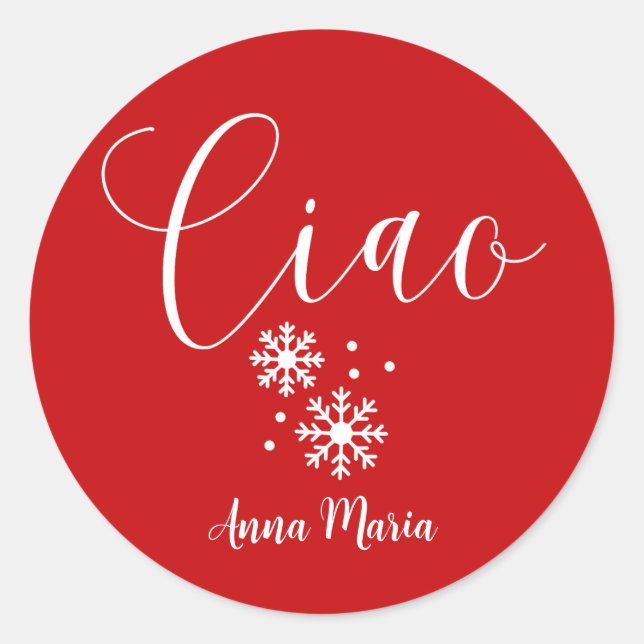 Sticker Rond Ciao Noël personnalisé rouge et blanc (Devant)