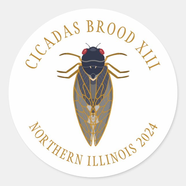 Sticker Rond Cicada Brood XIII ILLINOIS 2024 Texte personnalisé (Devant)