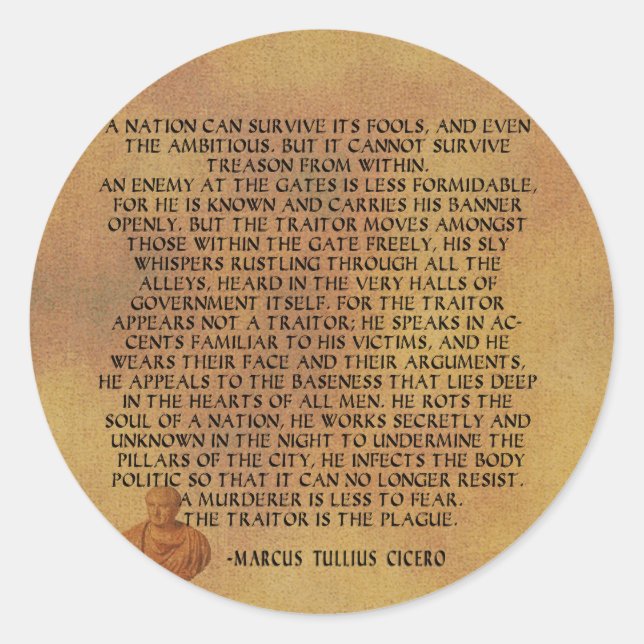 STICKER ROND CICERO QUOTE - LA NATION NE PEUT SURVIVRE LE TRÉSO (Devant)