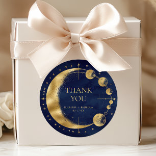 Sticker Rond Ciel Bleu Or Phases de Lune Mariage Remerciements