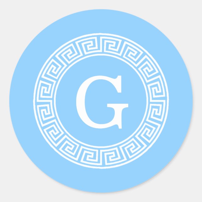 Sticker Rond Ciel bleu What Grèce clé cadre de ligne initiale M (Devant)