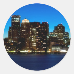 Sticker Rond Ciel de Boston avec lune
