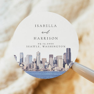 Sticker Rond Ciel de Seattle, Washington, destination aquarelle