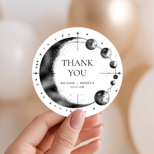 Sticker Rond Ciel Noir Blanc Phase de Lune Mariage Merci