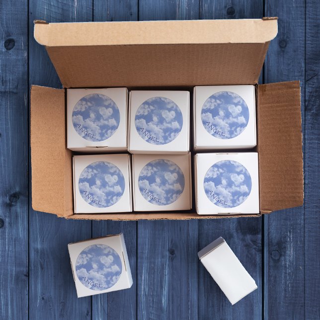 Sticker Rond Ciel Nuageux Cœur Douce Mariage Moderne Bleu Perso (Créateur téléchargé)