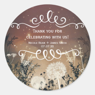 Sticker Rond Ciel rustique enchanté Étoiles et feuillage Faveur