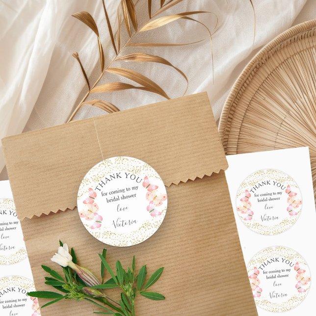 Sticker Rond Cieux Papillon Corail Or Confetti Merci (Editable stickers from my Butterfly Skies collections)