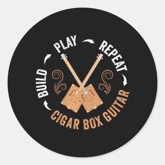 Sticker Rond Cigar Box Guitar Build Play Repeat Cbg (Devant)