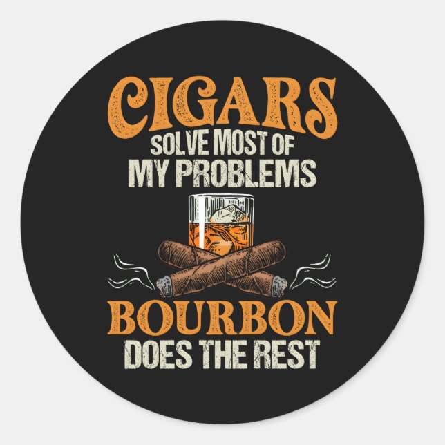 Sticker Rond Cigares Et Citation Bourbon Whiskey Smoking Papa (Devant)