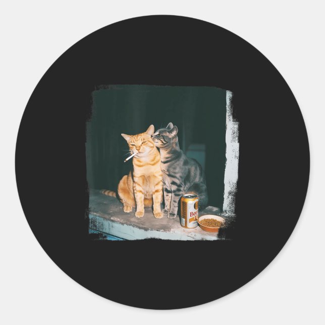 Sticker Rond Cigarette Kitten Drôle Fumer Mème Chat Stud Cervea (Devant)