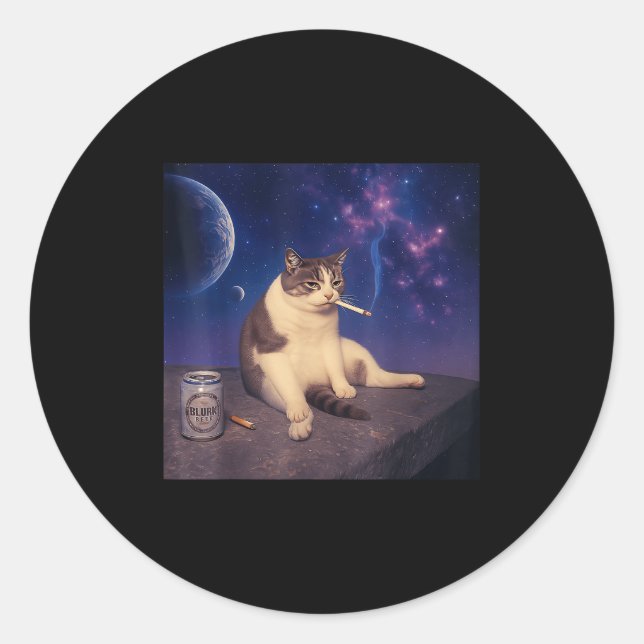 Sticker Rond Cigarette Kitten Drôle Fumer Mème Chat Stud Cervea (Devant)