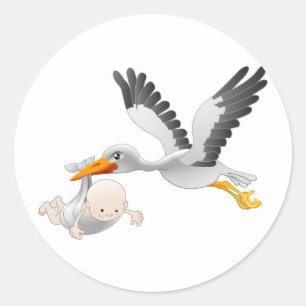 Sticker Rond cigogne et bébé