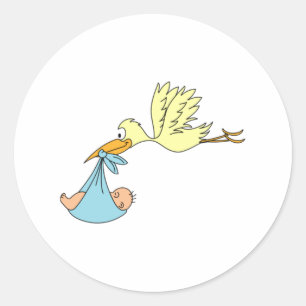Sticker Rond Cigogne livrant un bébé