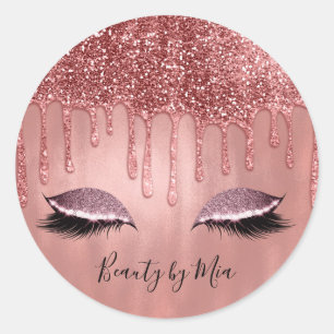 Sticker Rond Cils gouttant de paillettes rose or rose