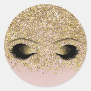 Sticker Rond Cils Postiches Moderne en Or avec Paillettes Rose 
