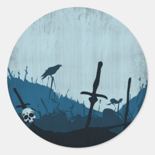 Sticker Rond Cimetière avec des crânes et Ravens
