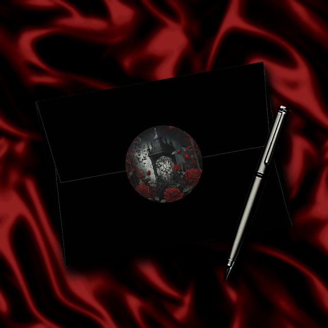 Sticker Rond Cimetière gothique Jardin Rose avec Rouge et Noir (Créateur téléchargé)