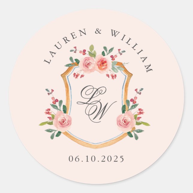 Sticker Rond Cimier avec mariage rose monogramme (Devant)