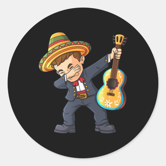 Sticker Rond Cinco de Mayo Dabbing Mariachi Mexicains Garçons E (Devant)