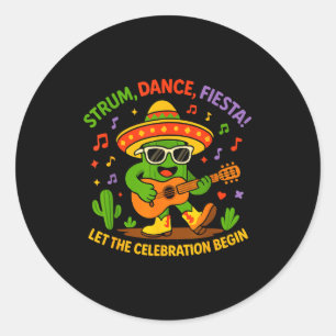 Sticker Rond Cinco de mayo drôle de cactus sombrero gratter dan