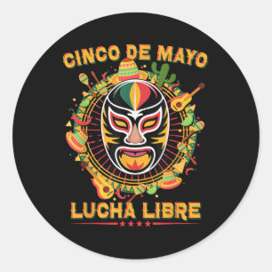 Sticker Rond Cinco De Mayo Lucha Libre Luchador Masque Funny Ci