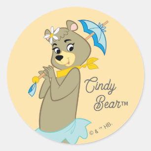Sticker Rond Cindy Bear tenant le parasol