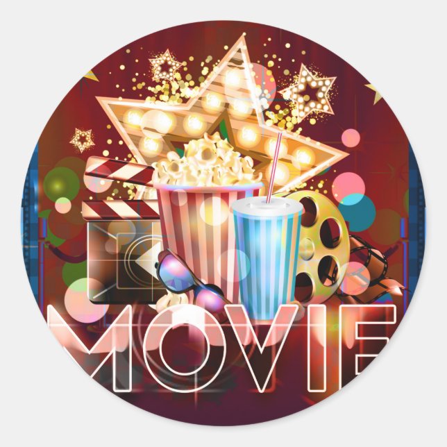 Sticker Rond Cinéma Films Vidéo Nuit Anniversaire Fête Favorise (Devant)